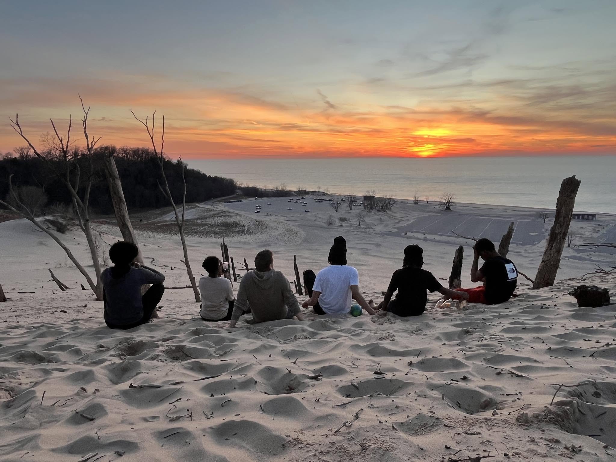 Lake Michigan shore at sunset